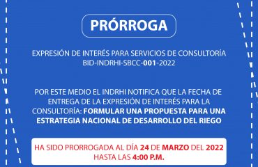 PRORROGA ENTREGA DE EXPRESION DE INTERES BID INDRHI SBCC 001 2022 01