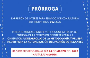 PRORROGA ENTREGA DE EXPRESION DE INTERES BID INDRHI SBCC 001 2022 02