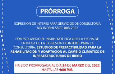 PRORROGA ENTREGA DE EXPRESION DE INTERES BID INDRHI SBCC 001 2022 03